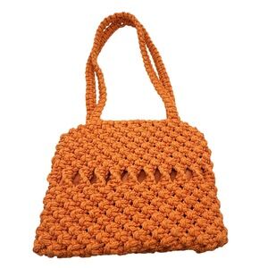 Vtg Macrame Bag Orange‎ Woven Handbag Boho Purse 70s Style-pet hair note